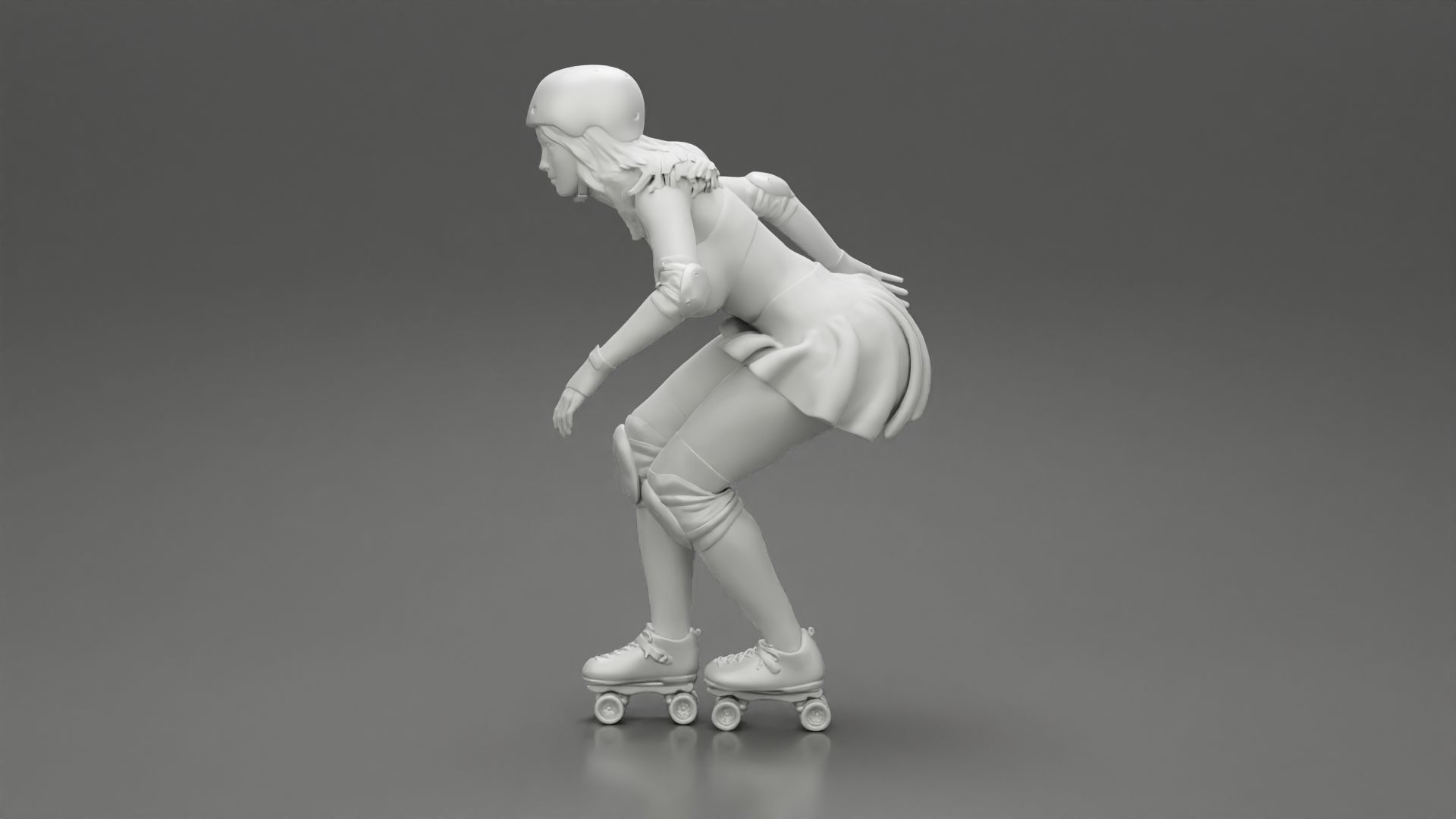 roller derby girl rolling fast with helmet 3D print model_10
