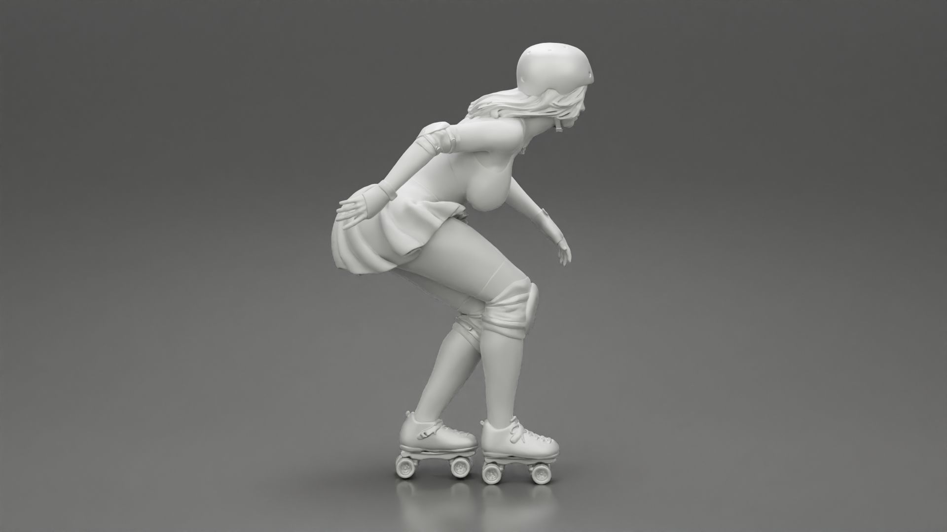 roller derby girl rolling fast with helmet 3D print model_7