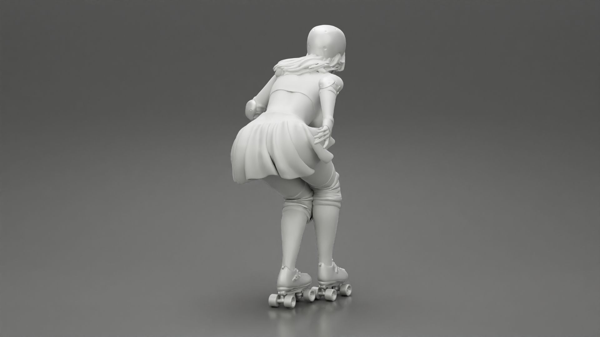 roller derby girl rolling fast with helmet 3D print model_8