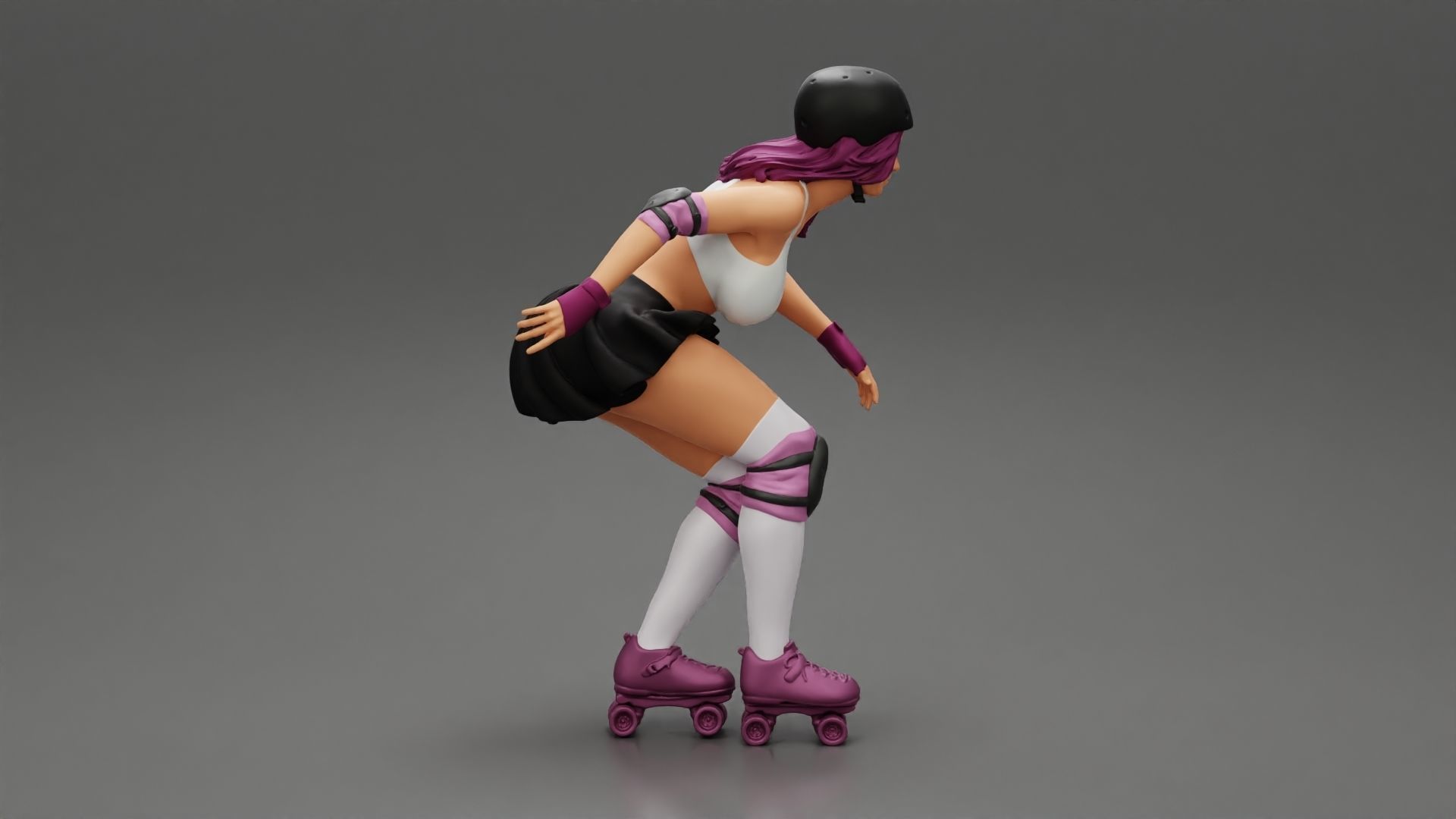 roller derby girl rolling fast with helmet 3D print model_1
