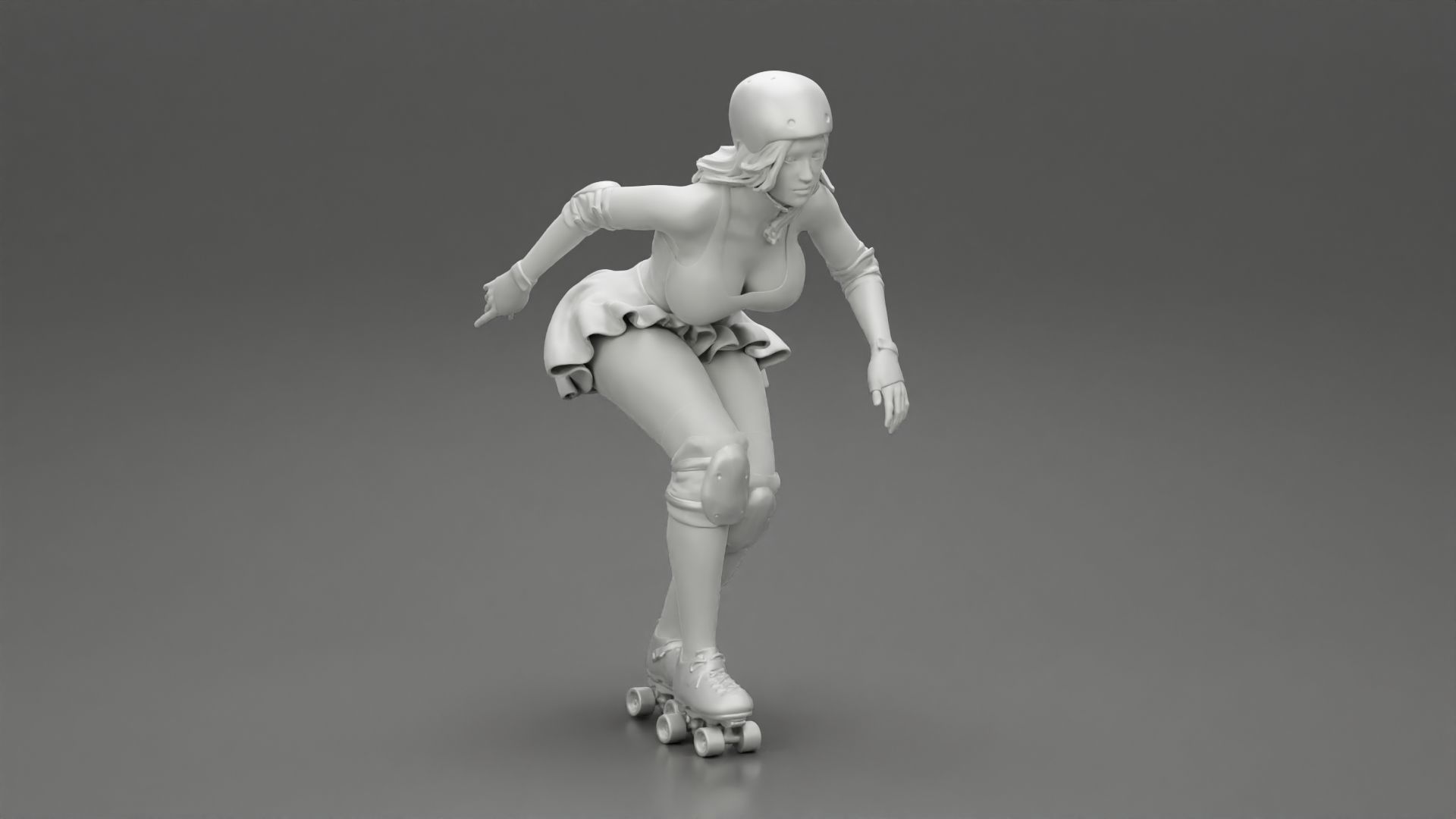 roller derby girl rolling fast with helmet 3D print model_6