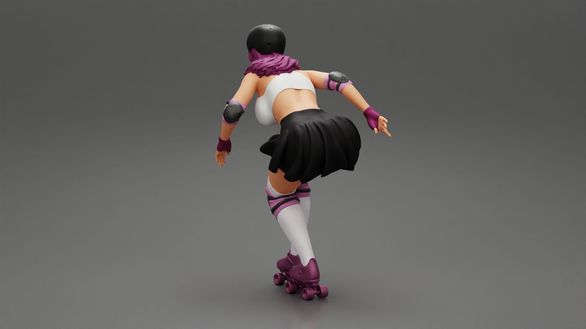 roller derby girl rolling fast with helmet 3D print model_3