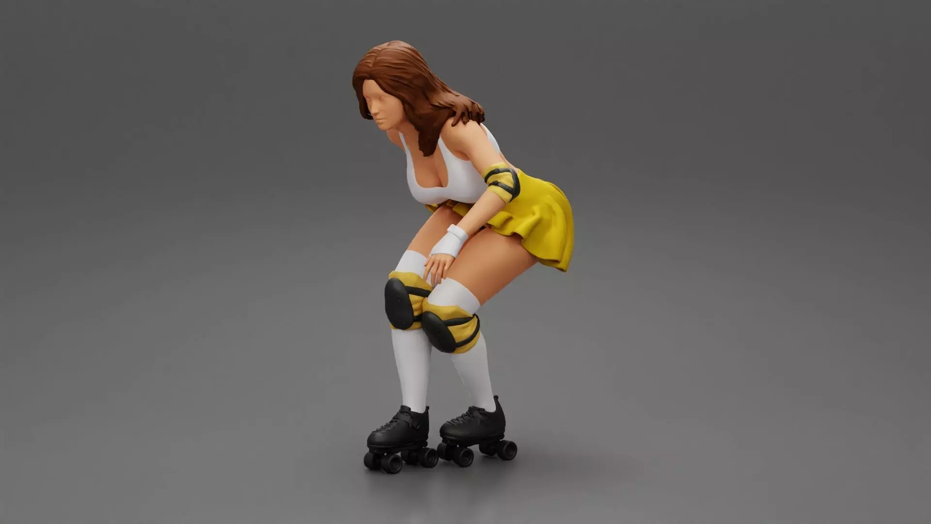roller derby girl rolling fast 3D print model