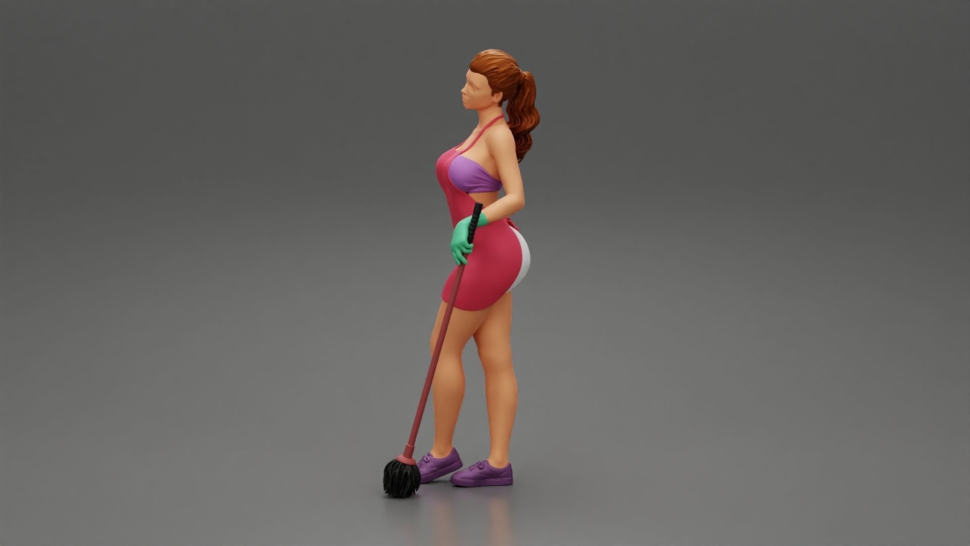 Tired Housewife Holding Mop While Standing 3D print model_4
