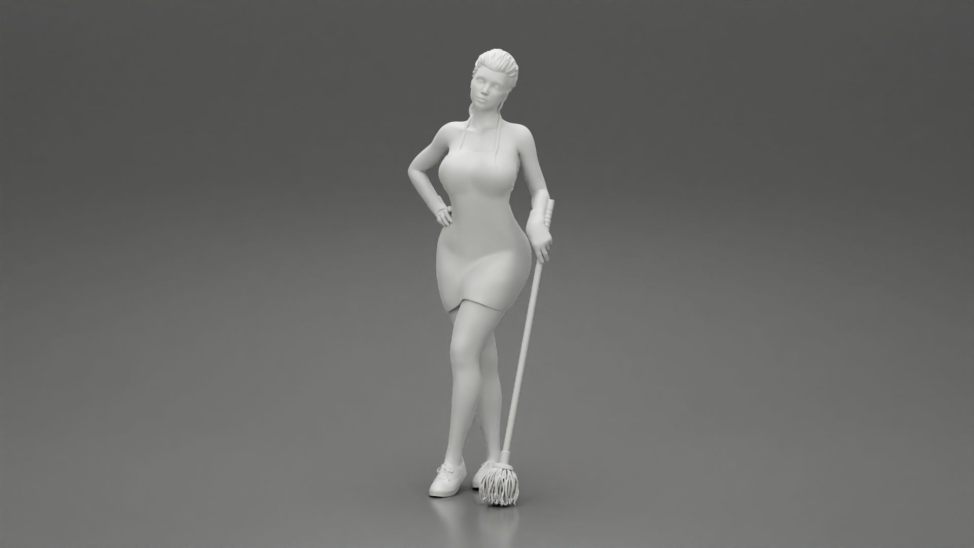 Tired Housewife Holding Mop While Standing 3D print model_11