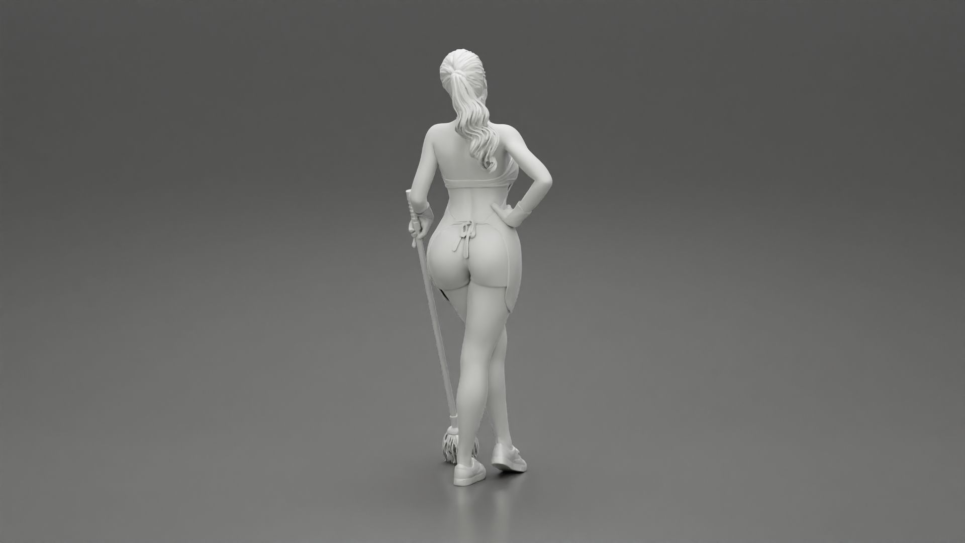 Tired Housewife Holding Mop While Standing 3D print model_8