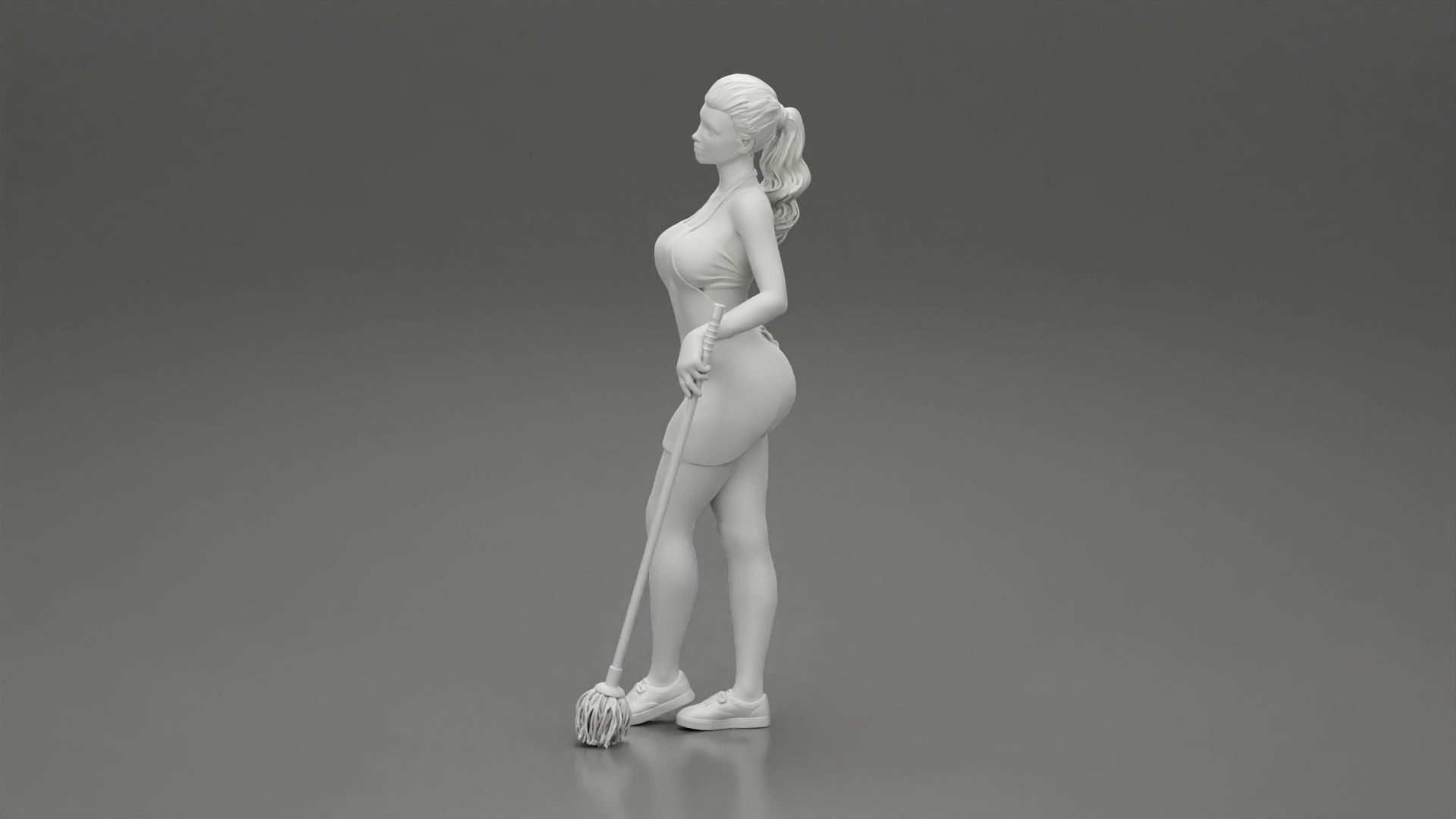 Tired Housewife Holding Mop While Standing 3D print model_10