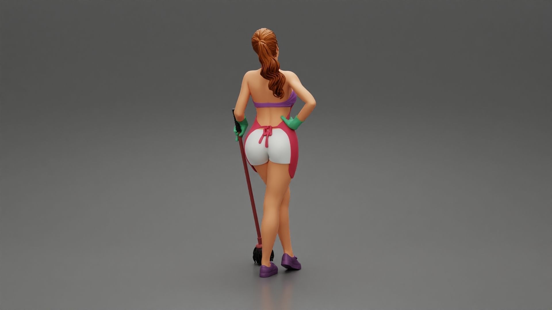 Tired Housewife Holding Mop While Standing 3D print model_2