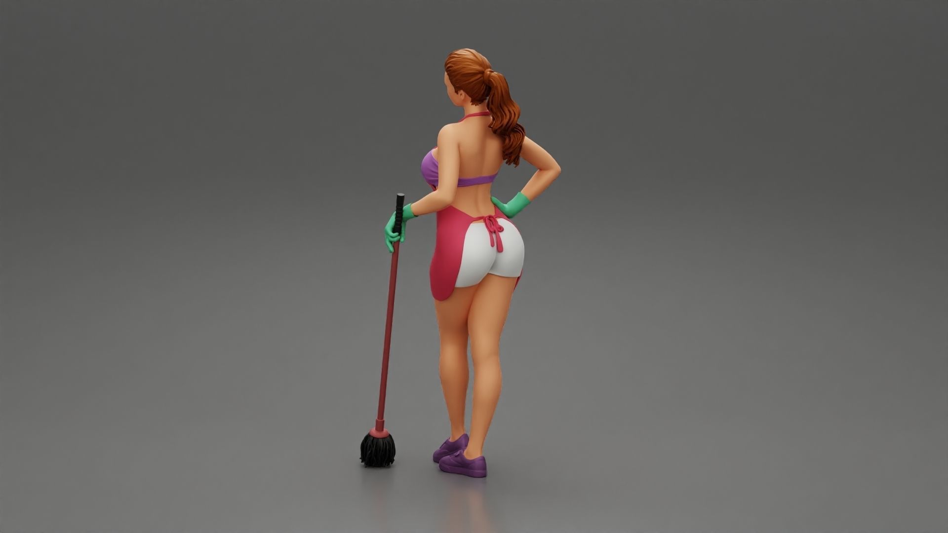 Tired Housewife Holding Mop While Standing 3D print model_3