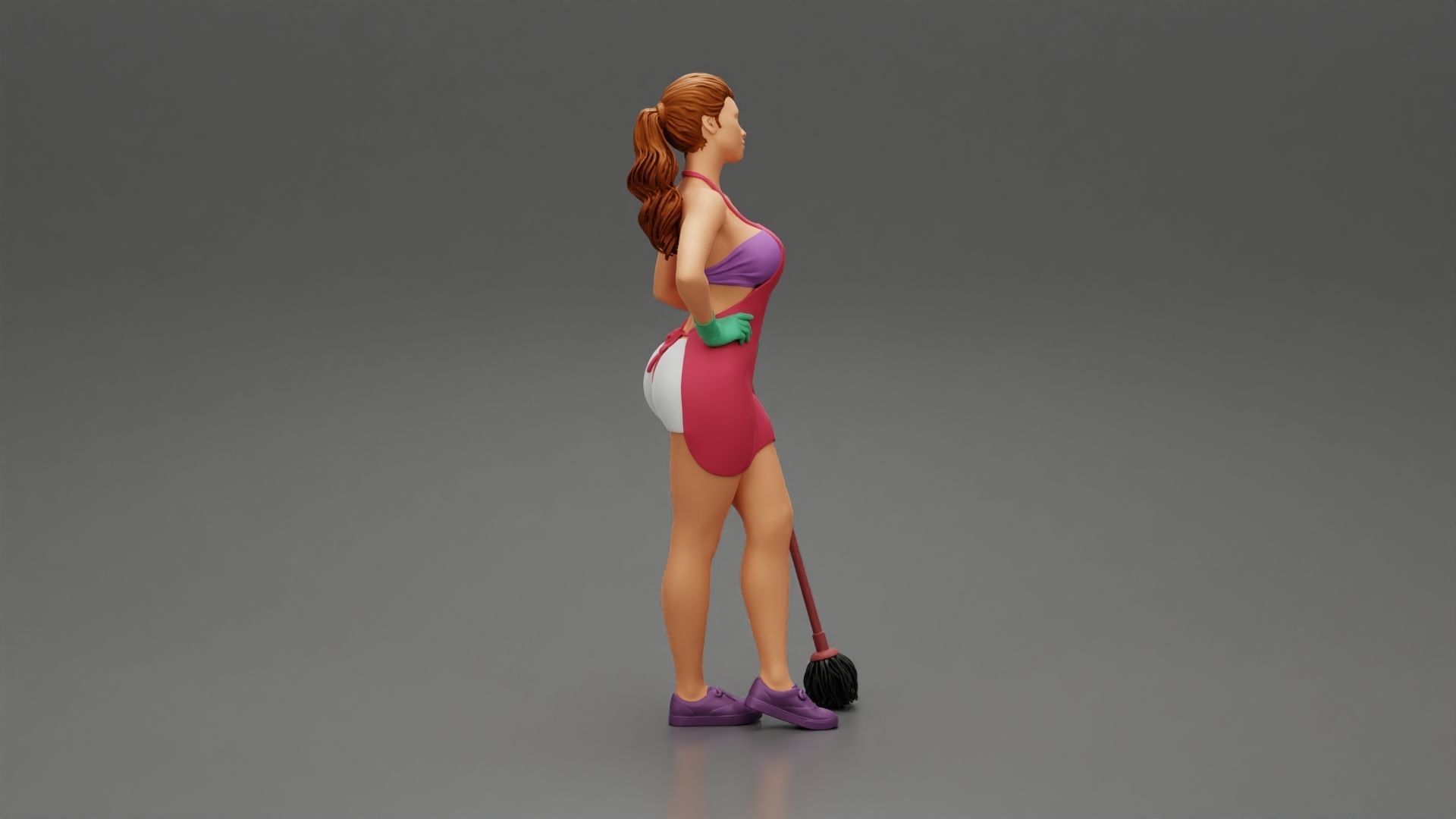 Tired Housewife Holding Mop While Standing 3D print model_1