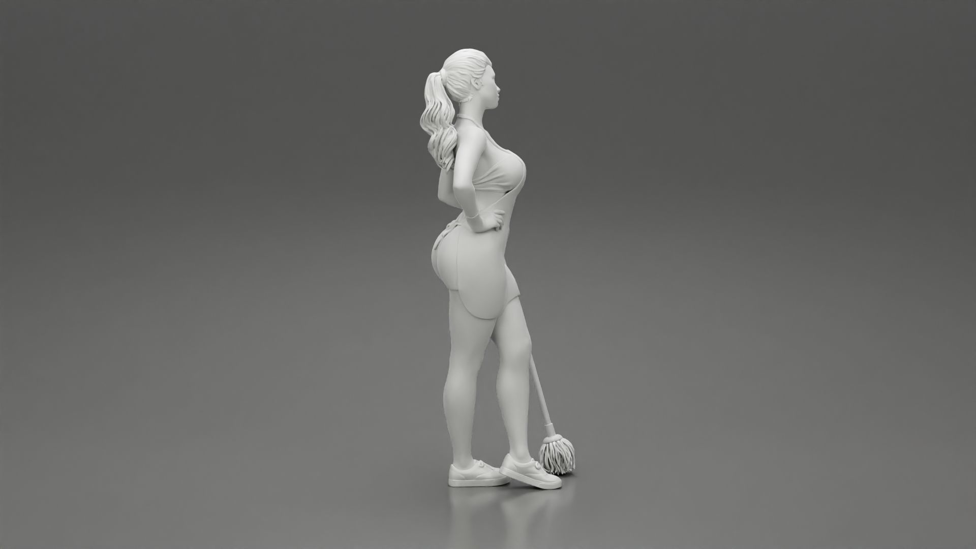 Tired Housewife Holding Mop While Standing 3D print model_7