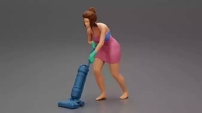 2 Models housewife makes home cleaning with a vacuum cleaner 3D print model