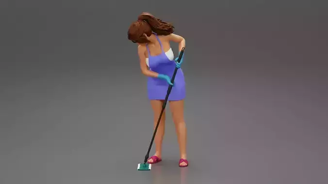 2 Models Housewife working in a cleaning service mopping