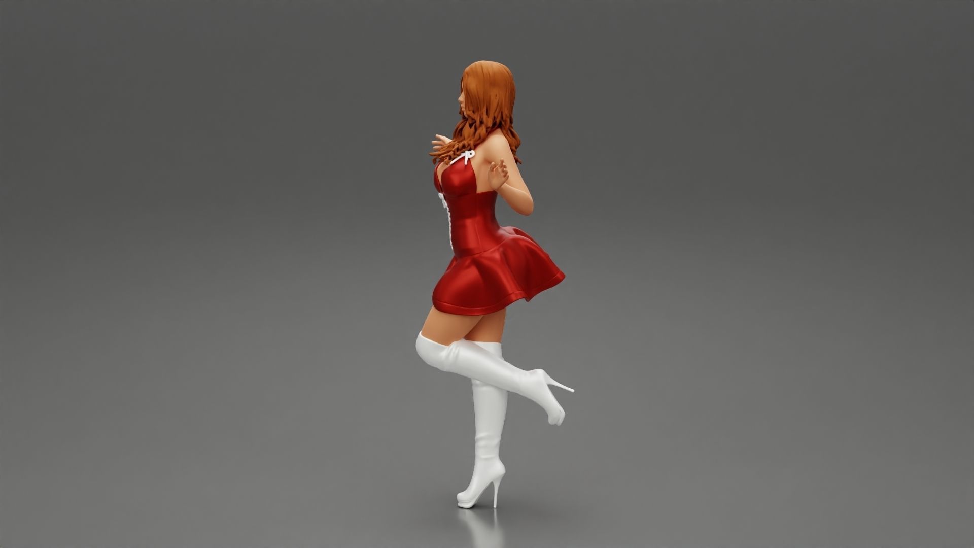 santa girl in Dress and hat Standing on One Leg 3D print model_5