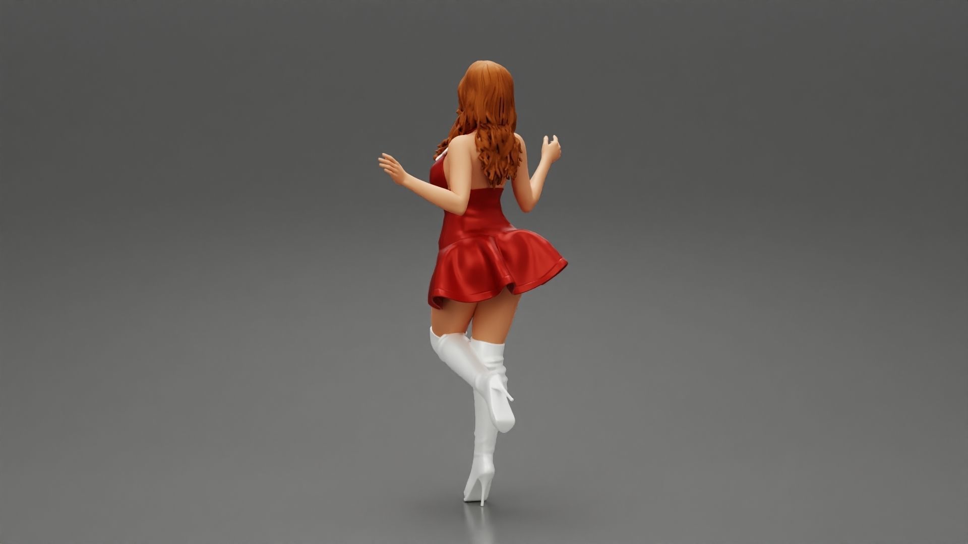 santa girl in Dress and hat Standing on One Leg 3D print model_4