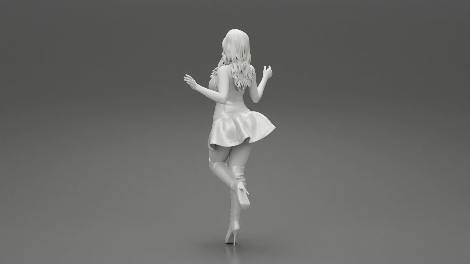 santa girl in Dress and hat Standing on One Leg 3D print model_10