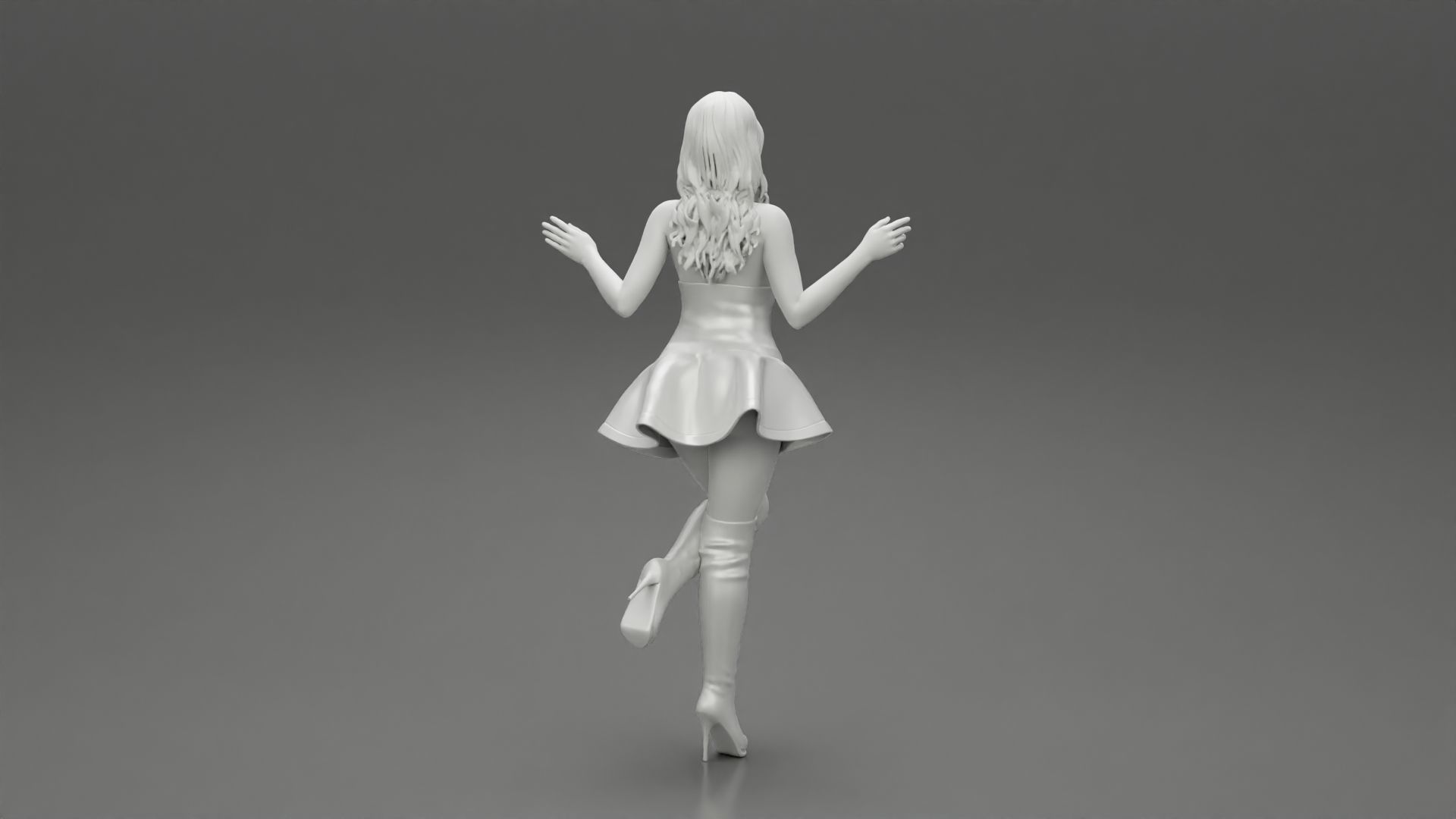 santa girl in Dress and hat Standing on One Leg 3D print model_9