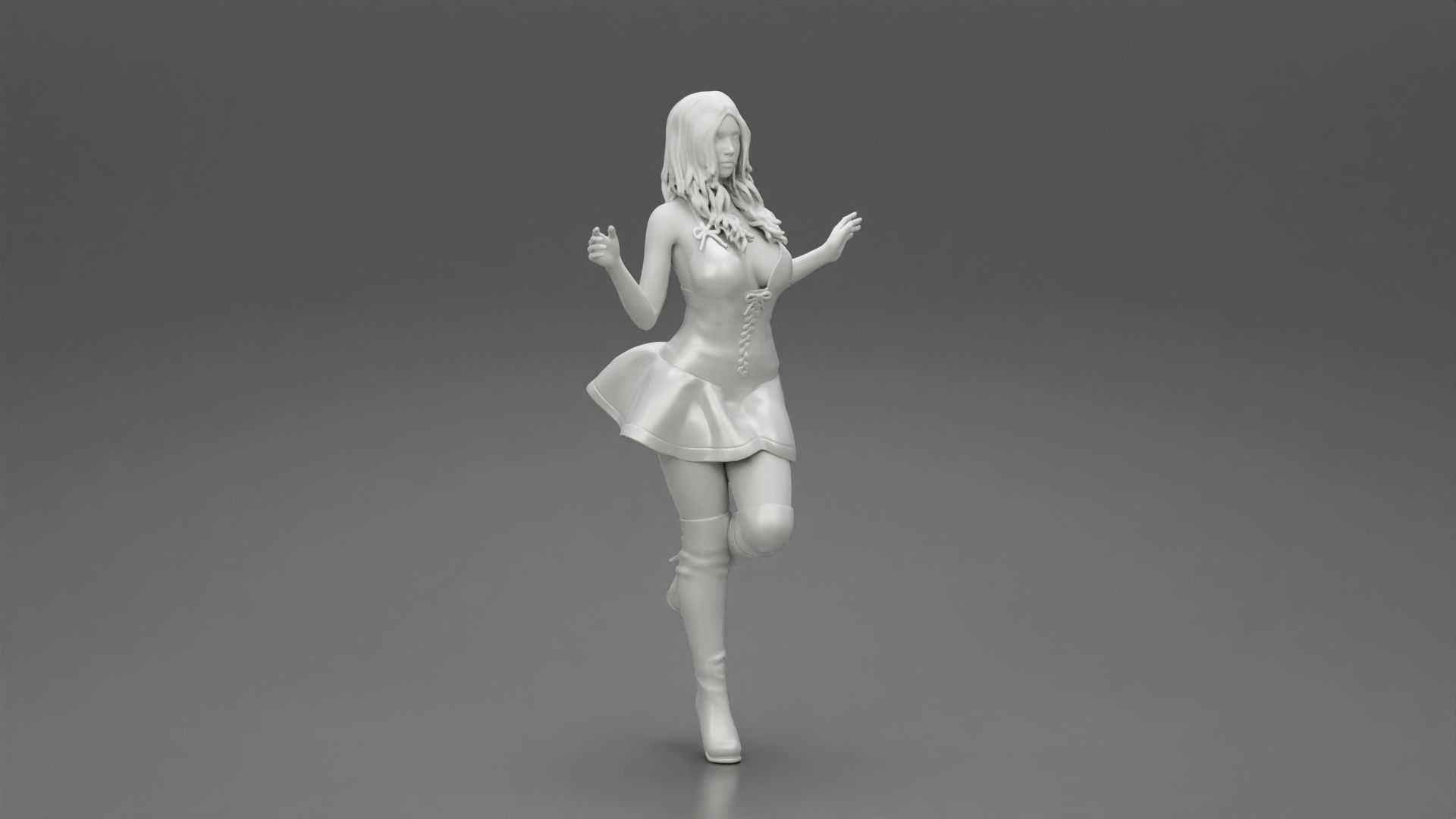 santa girl in Dress and hat Standing on One Leg 3D print model_7