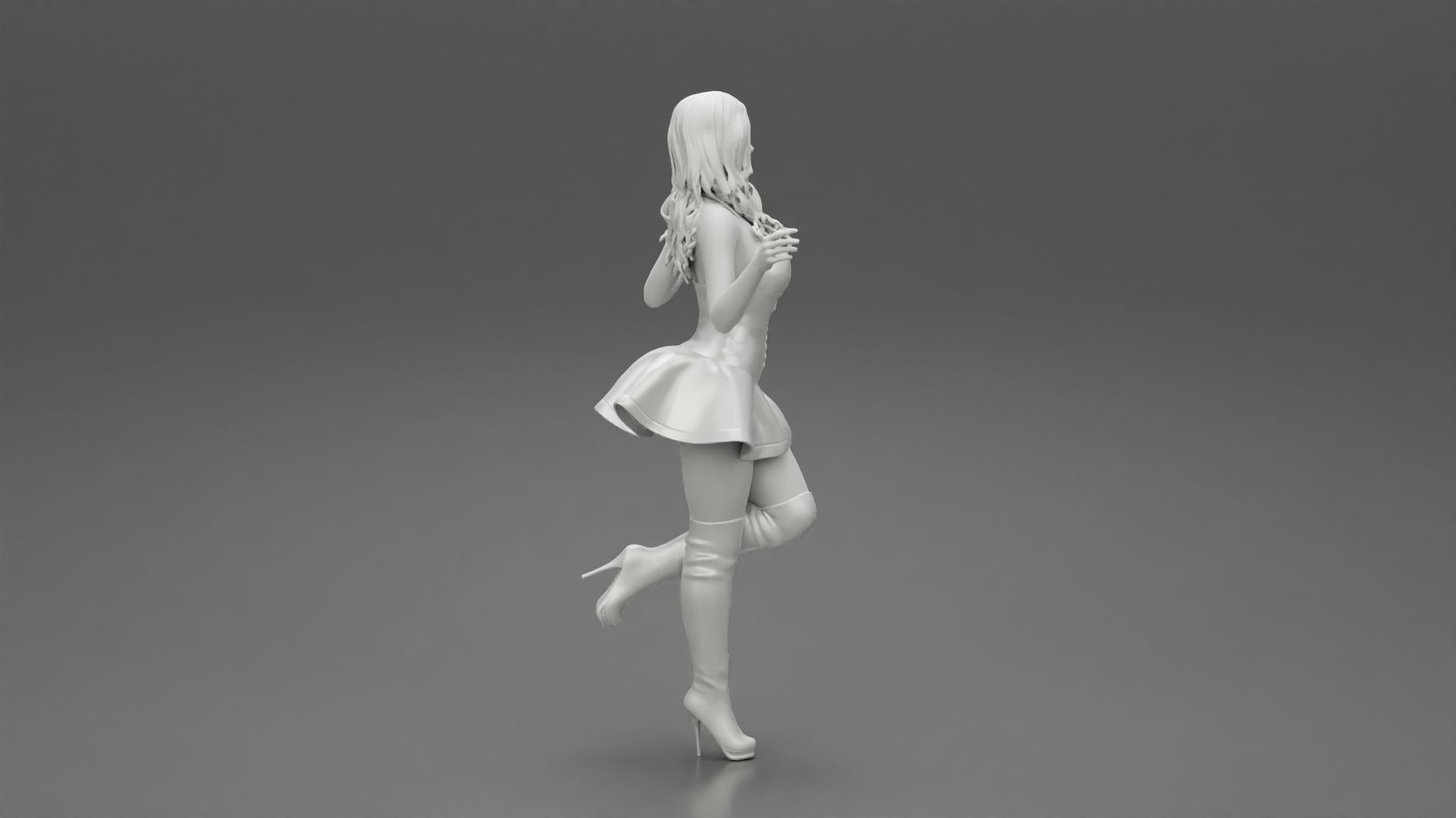 santa girl in Dress and hat Standing on One Leg 3D print model_8