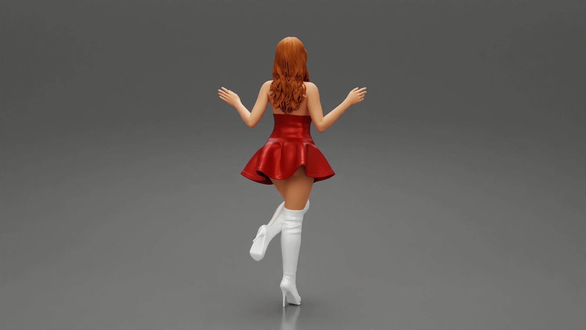santa girl in Dress and hat Standing on One Leg 3D print model_3