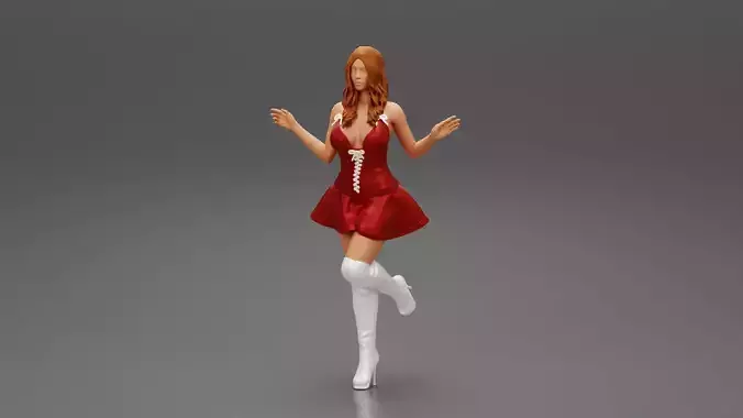 santa girl in Dress and hat Standing on One Leg 3D print model santa girl in Dress and hat Standing on One Leg 3D print model