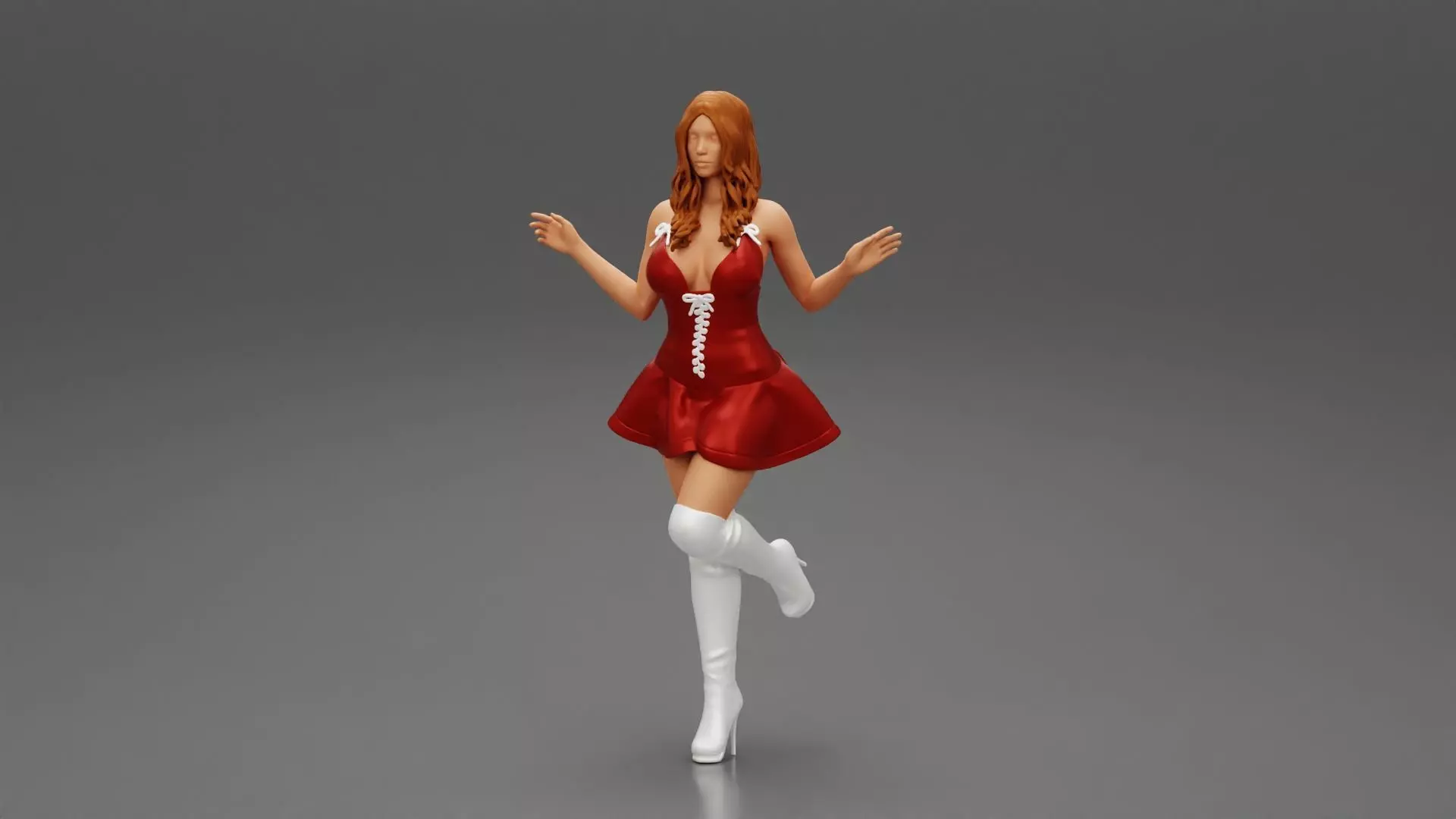 santa girl in Dress and hat Standing on One Leg 3D print model_0