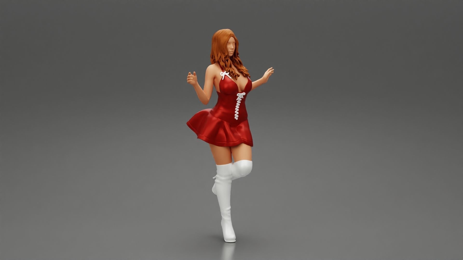 santa girl in Dress and hat Standing on One Leg 3D print model_1
