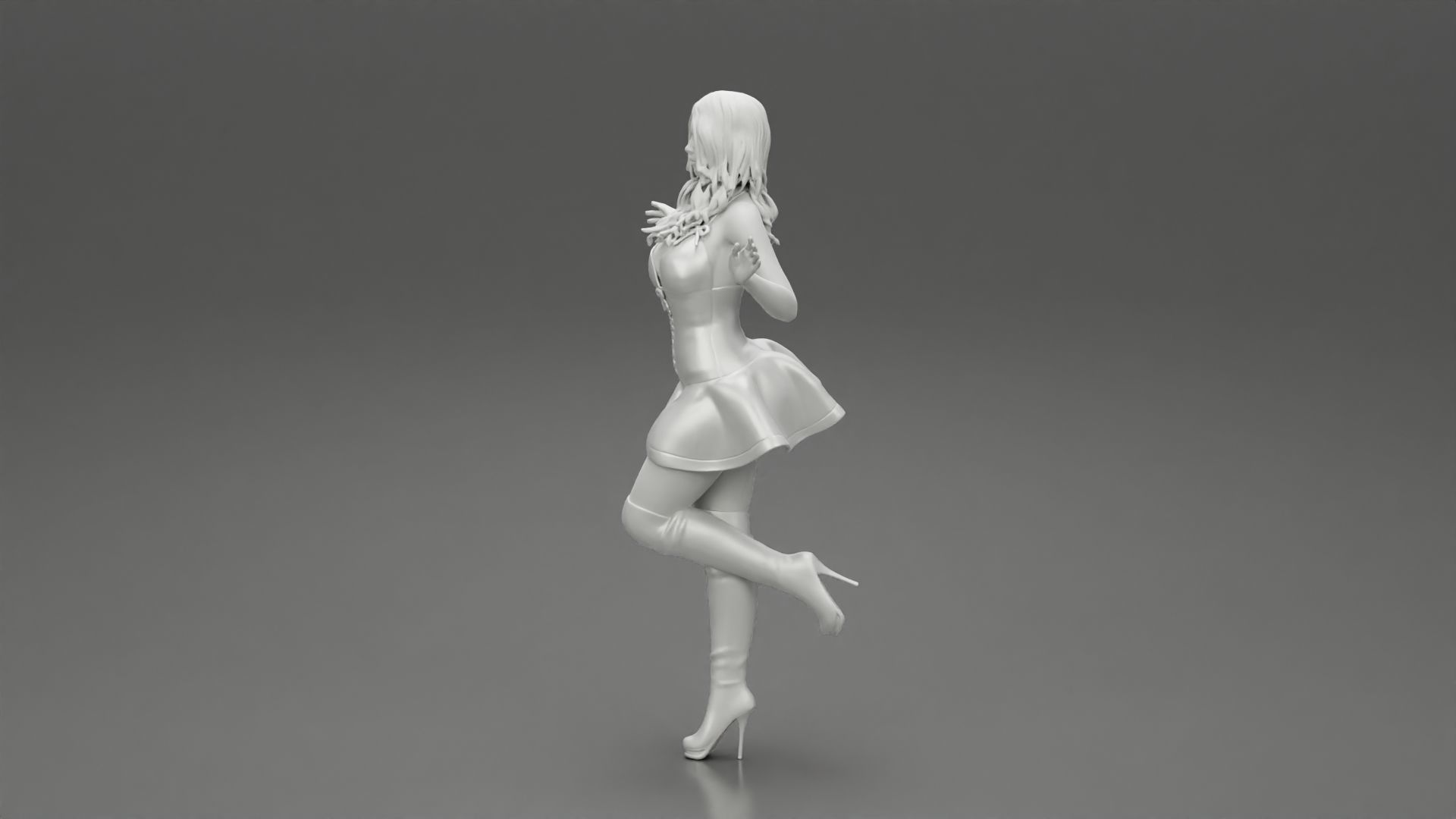 santa girl in Dress and hat Standing on One Leg 3D print model_11
