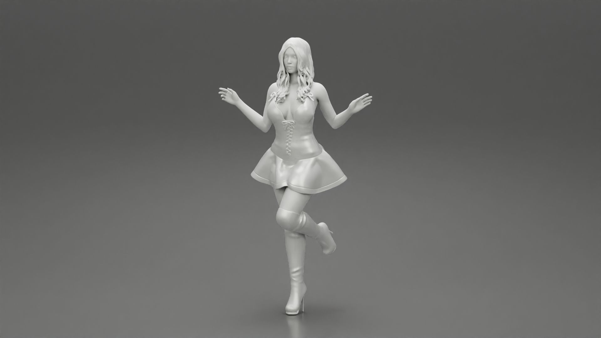santa girl in Dress and hat Standing on One Leg 3D print model_6