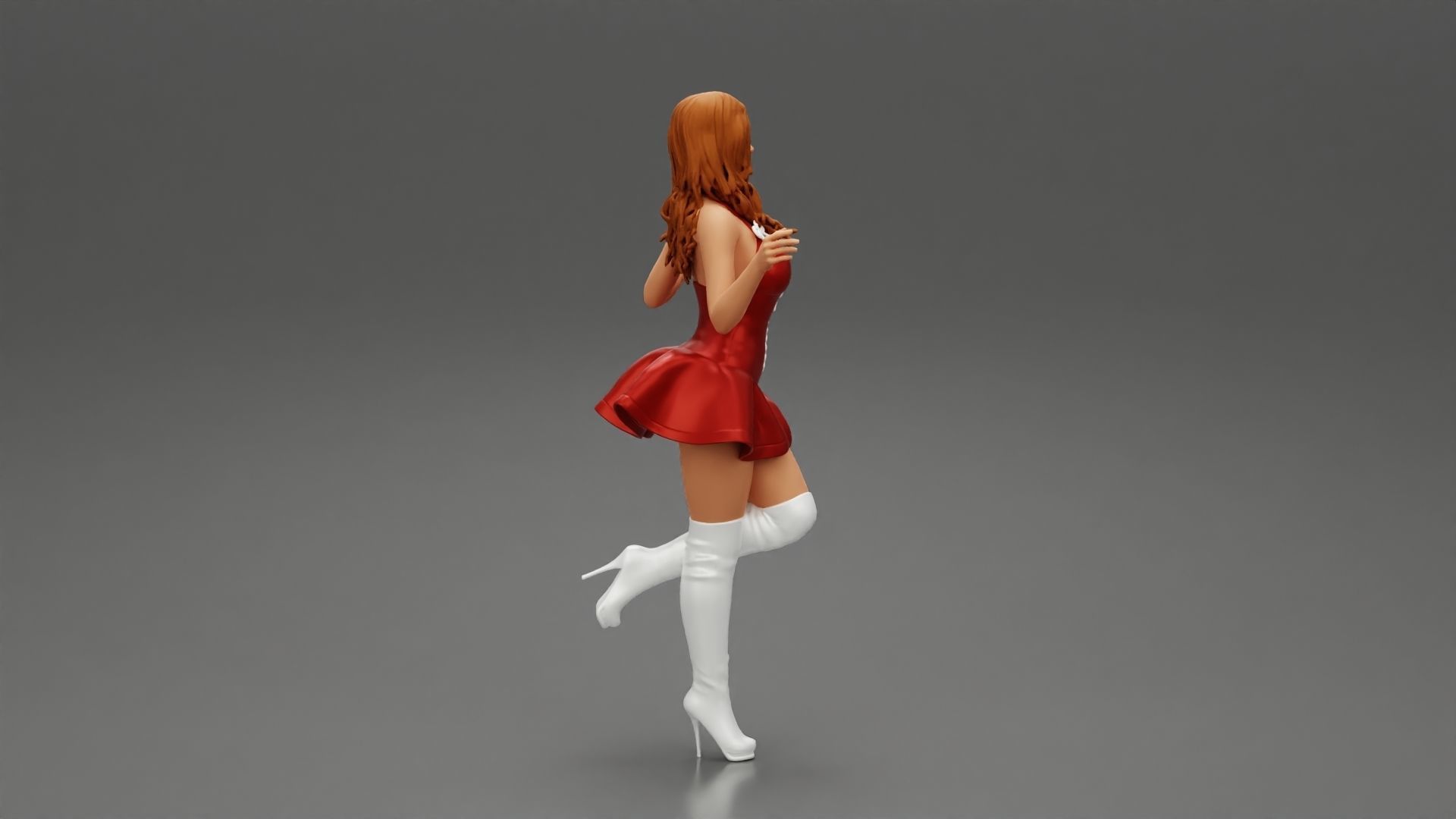 santa girl in Dress and hat Standing on One Leg 3D print model_2