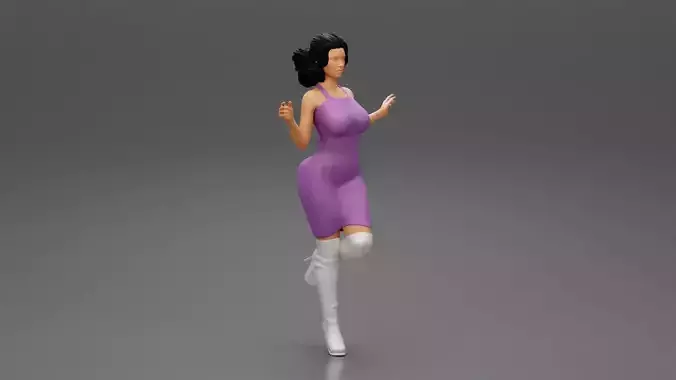 Woman in Mini Dress is Standing on One Leg