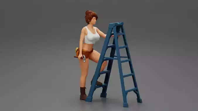 Young girl mechanic climbing the ladder 3D print model