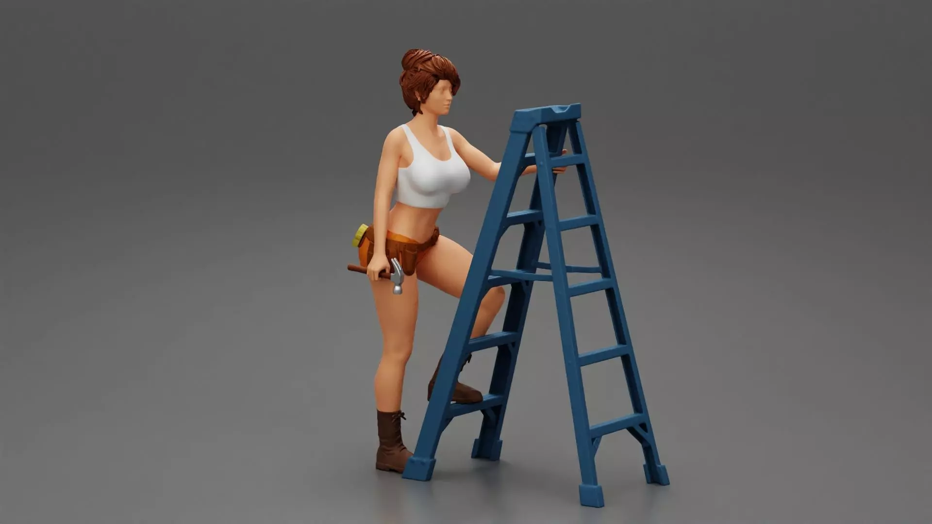 Young girl mechanic climbing the ladder 3D print model