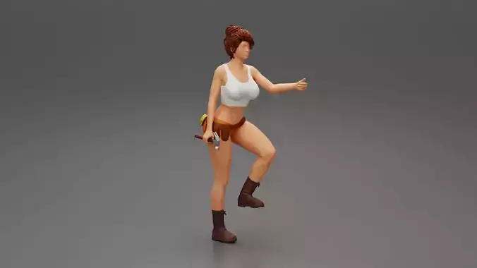 Young girl mechanic climbing