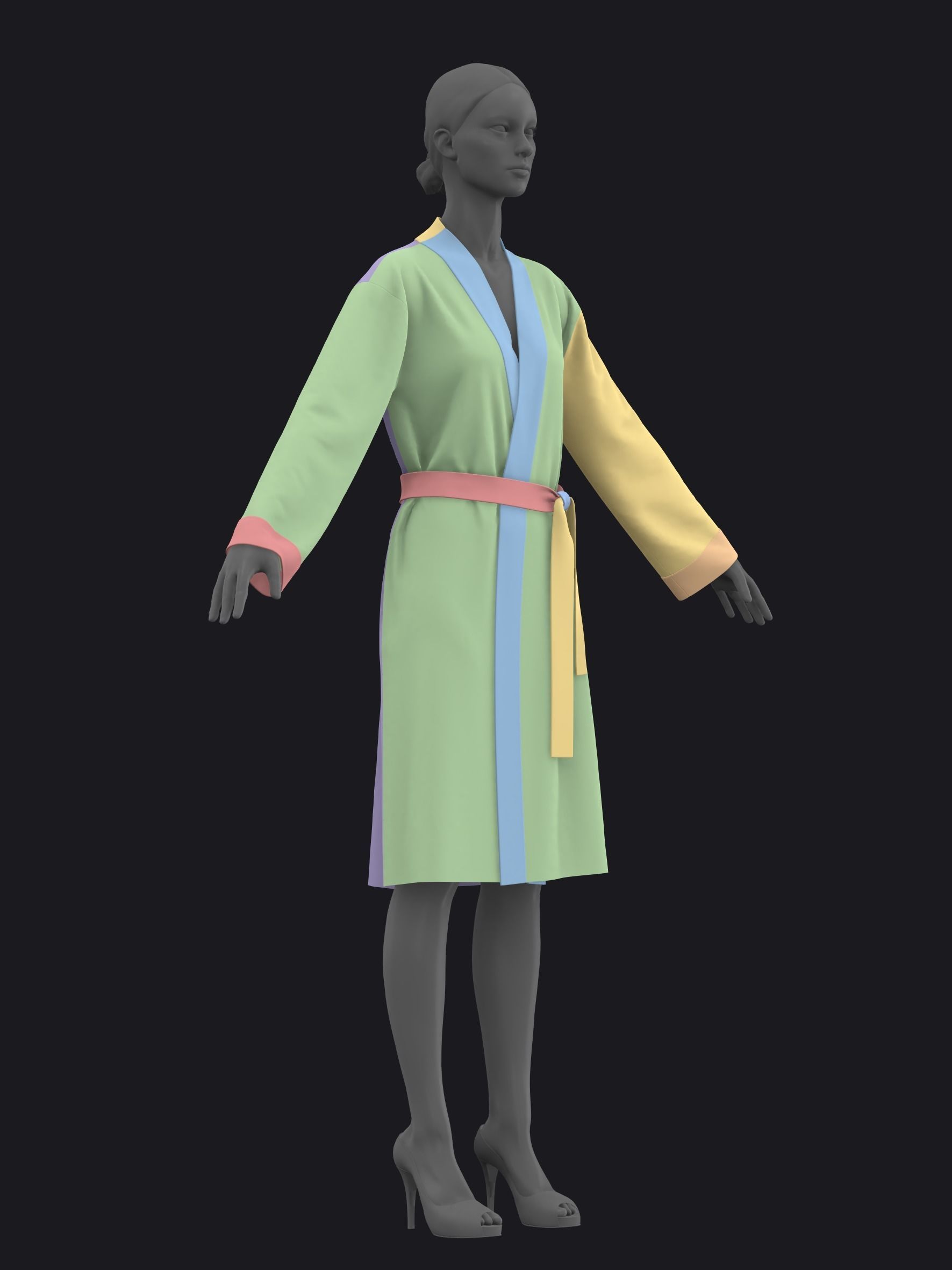 BASIC FEMALE BATHROBE fv2 highpoly 3D model_3