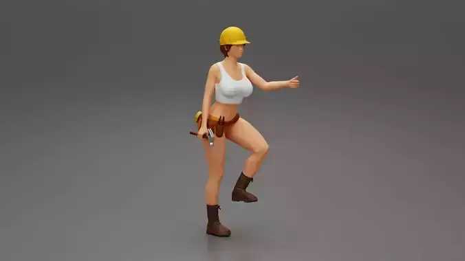 Young girl in helmet mechanic climbing