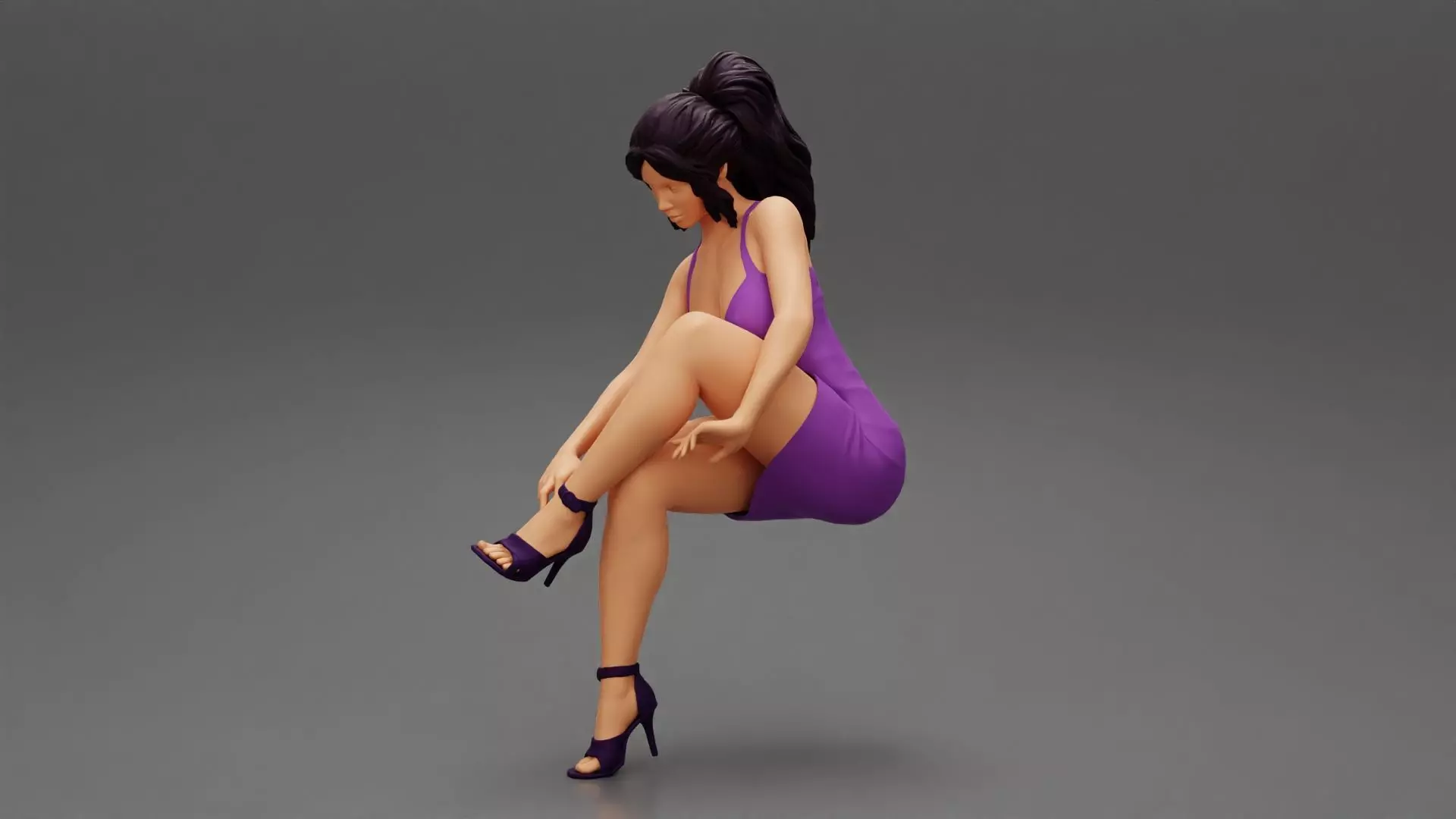 girl in mini dress touch heels 3D print model