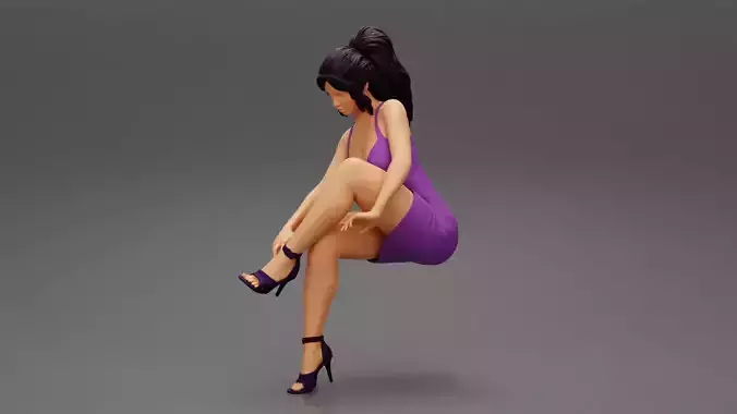 sexy girl in mini dress touch heels 3D print model