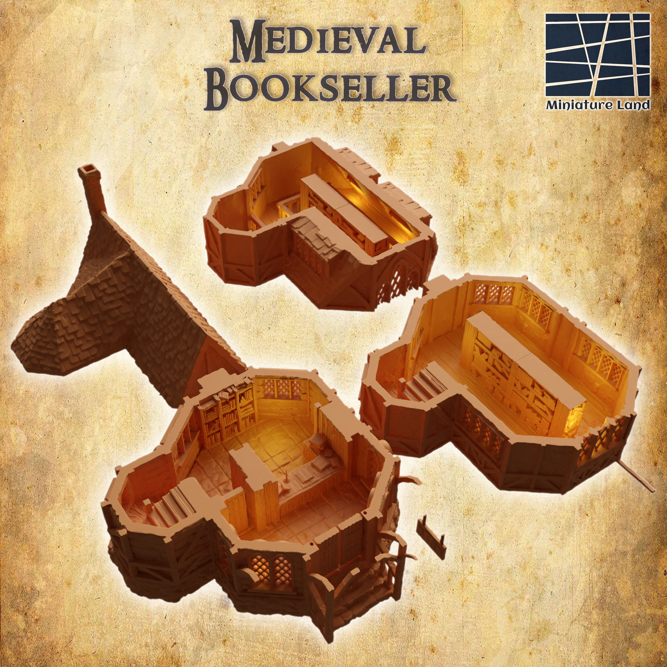 Medieval Bookseller Tabletop Terrain 28 MM 3D print model_6