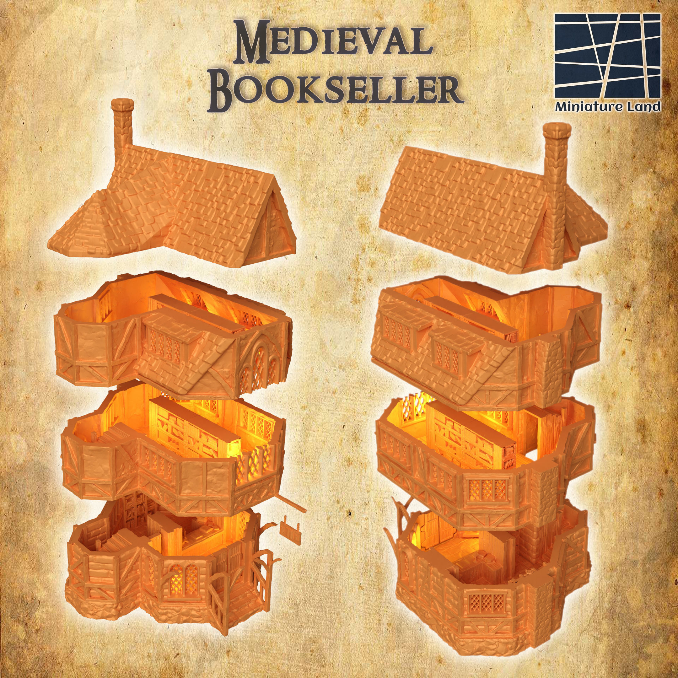 Medieval Bookseller Tabletop Terrain 28 MM 3D print model_4