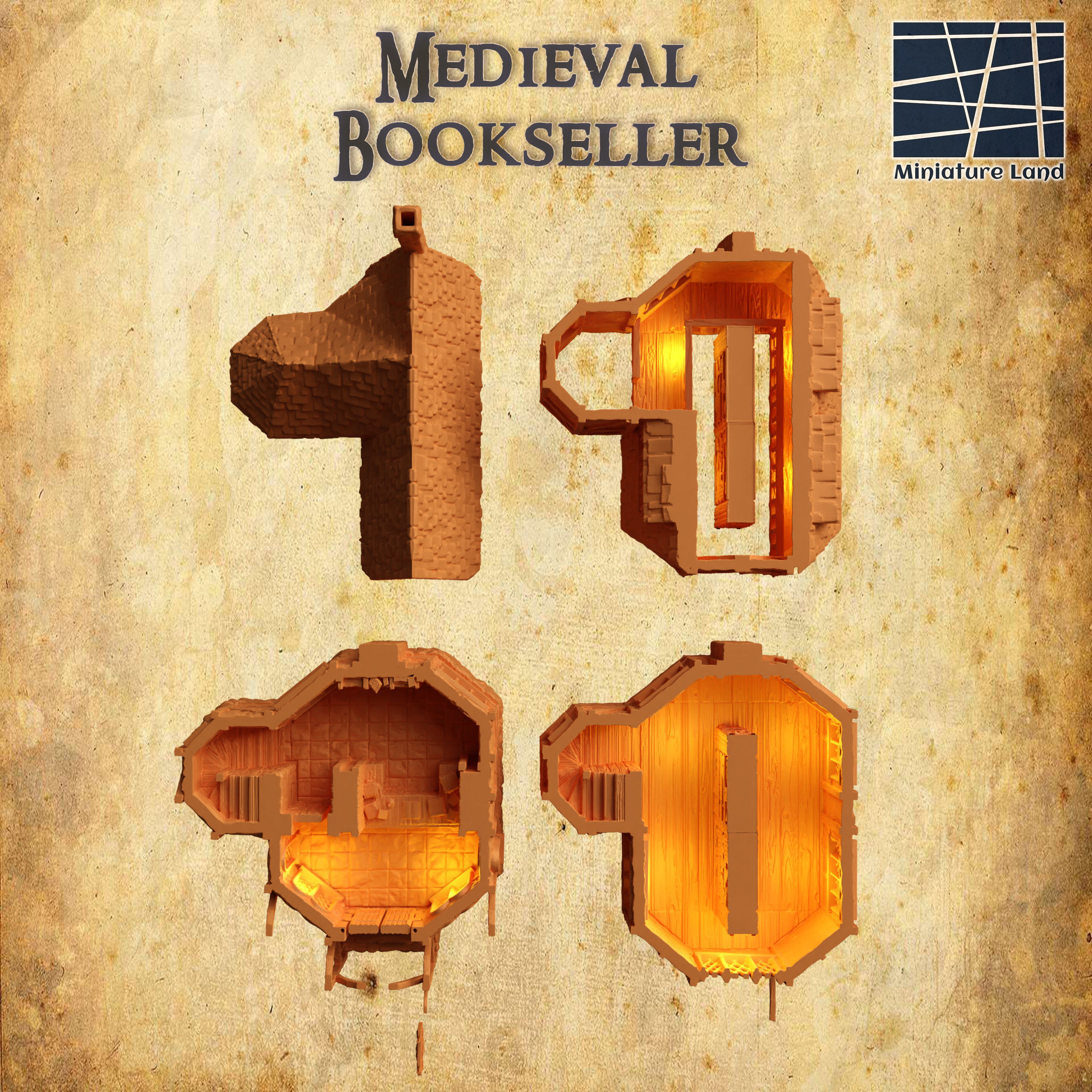 Medieval Bookseller Tabletop Terrain 28 MM 3D print model_5