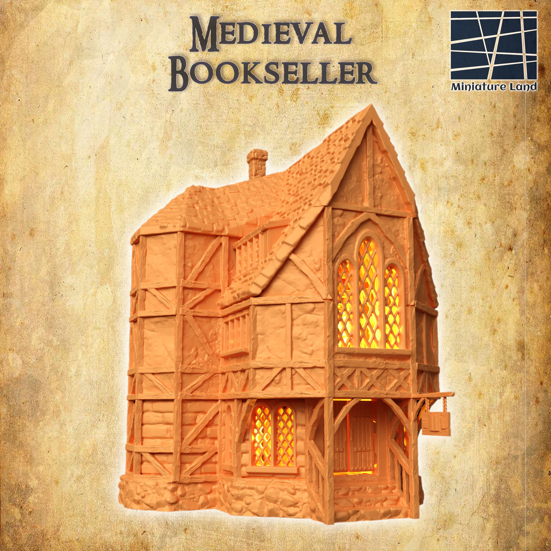 Medieval Bookseller Tabletop Terrain 28 MM 3D print model_1