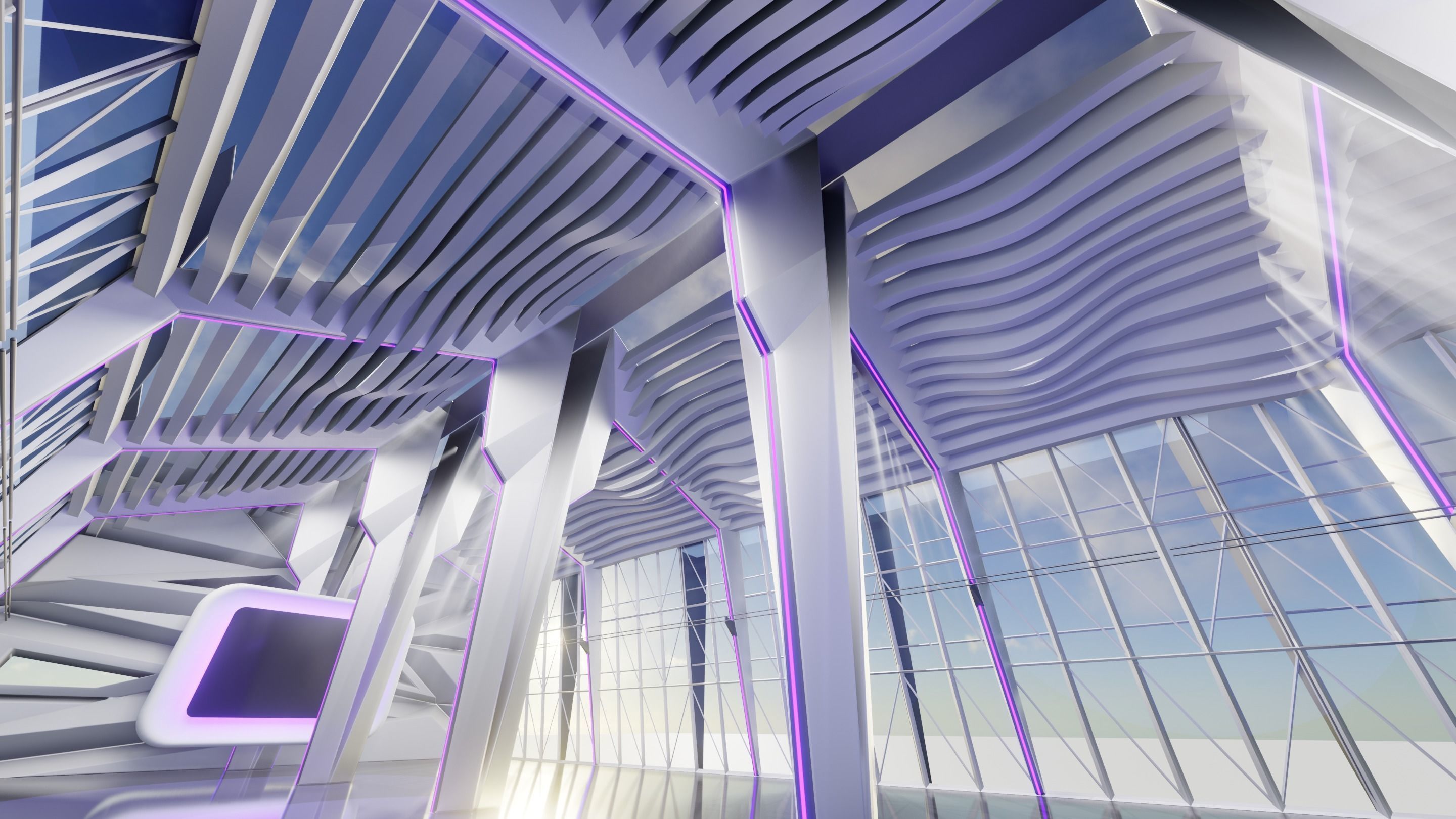 Sci Fi Exhibition Hall Interior Blender EEVEE Low-poly 3D model_5