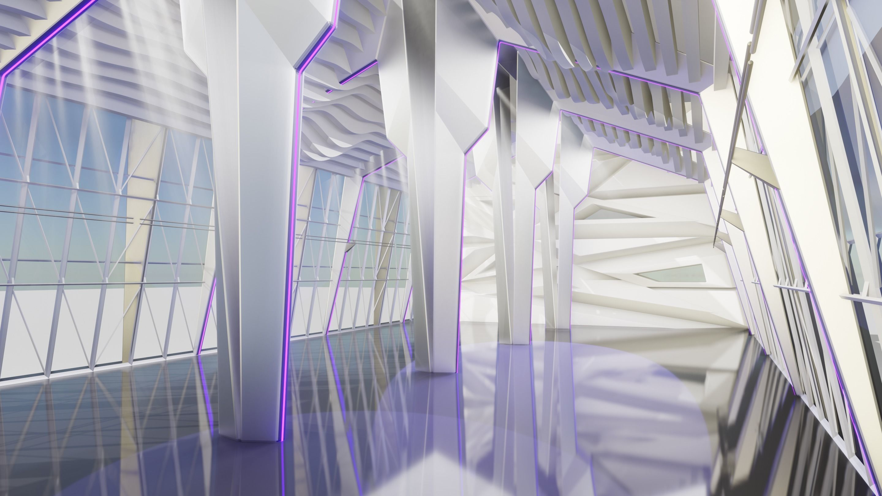 Sci Fi Exhibition Hall Interior Blender EEVEE Low-poly 3D model_4