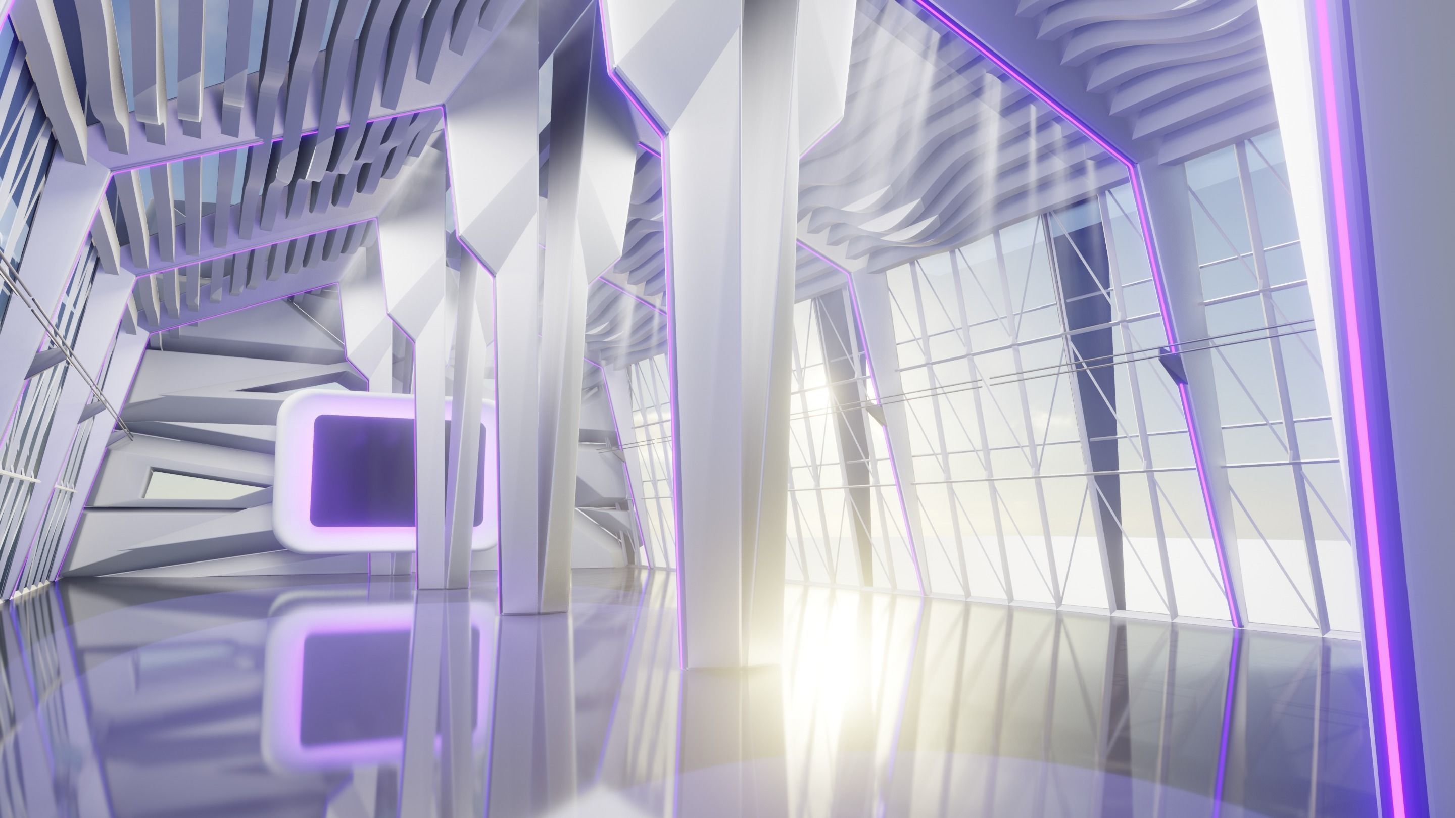 Sci Fi Exhibition Hall Interior Blender EEVEE Low-poly 3D model_3