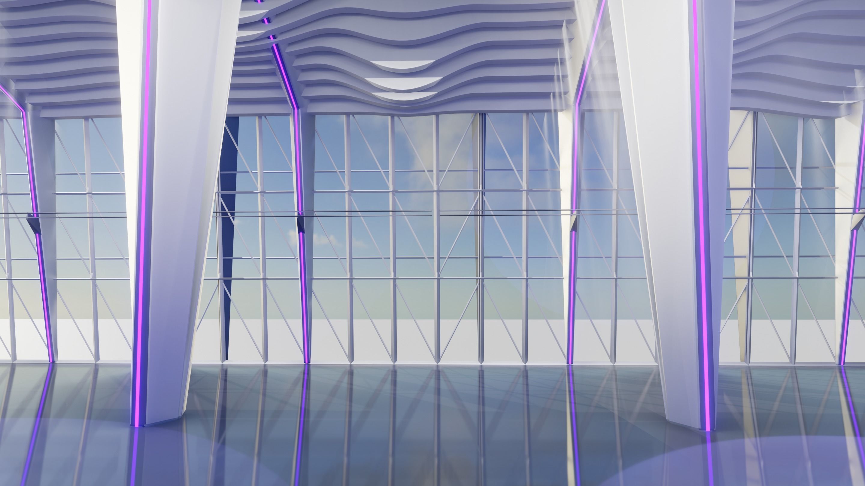 Sci Fi Exhibition Hall Interior Blender EEVEE Low-poly 3D model_8