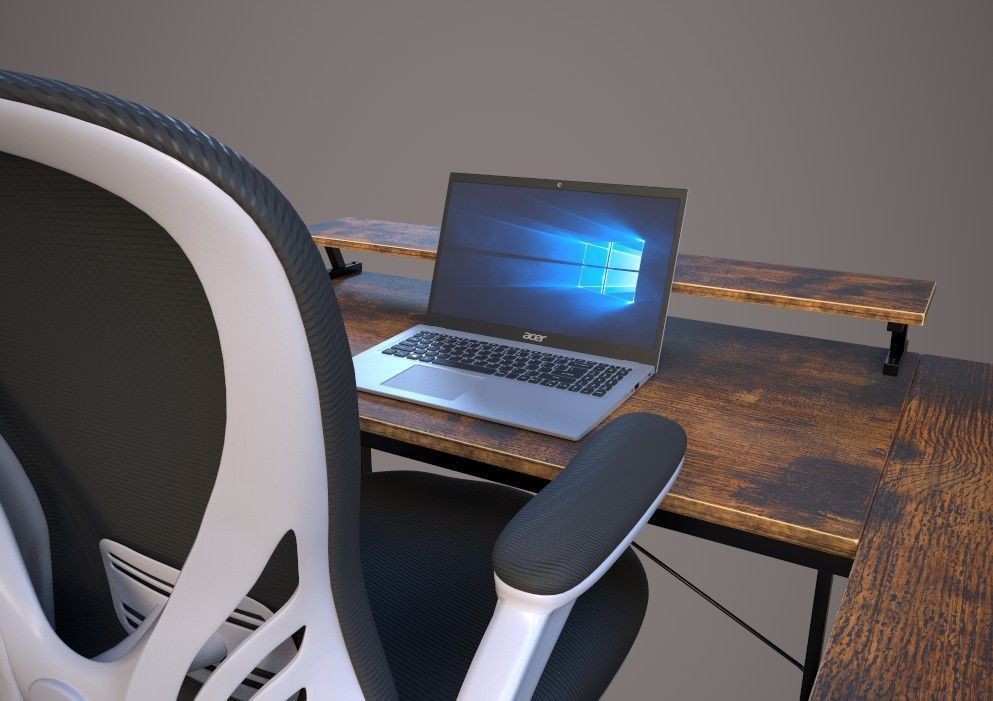 workstation setup Low-poly 3D model_1