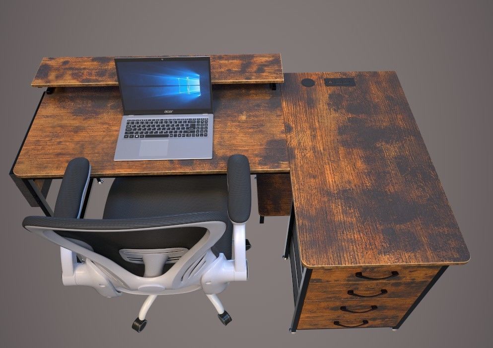 workstation setup Low-poly 3D model_4