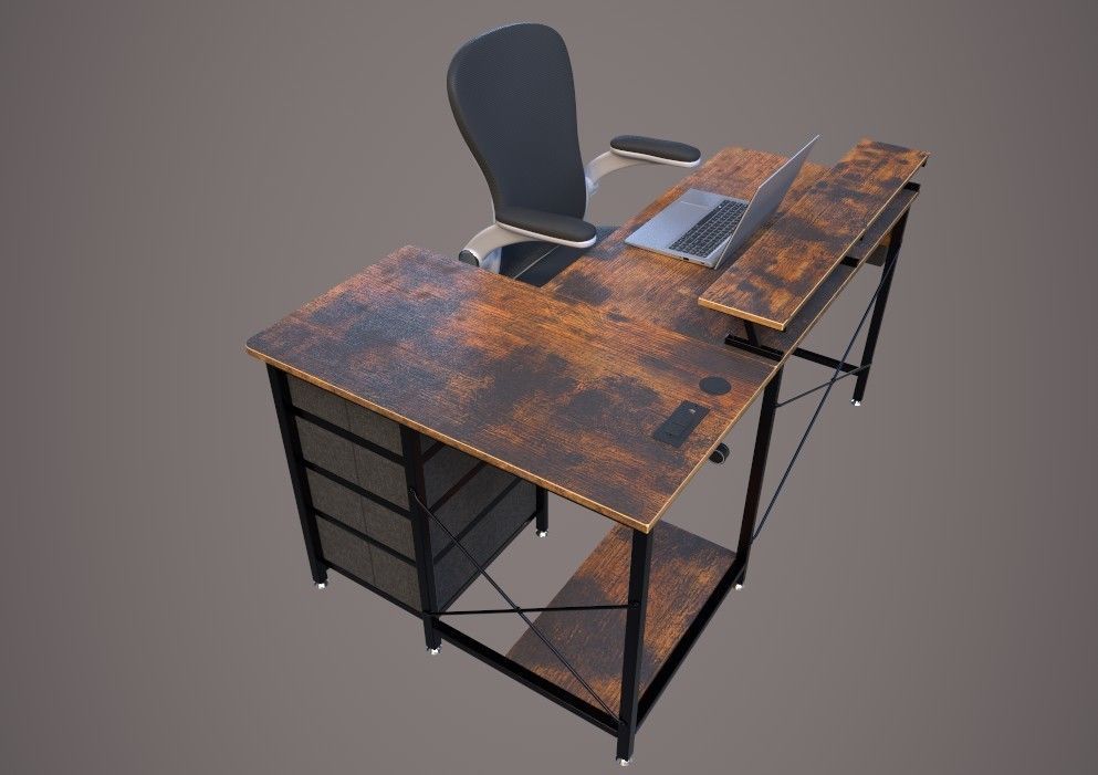 workstation setup Low-poly 3D model_6