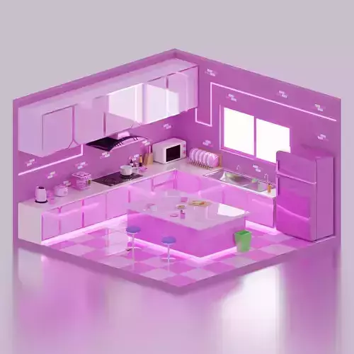 Isometric Pink Kitchen 3D model